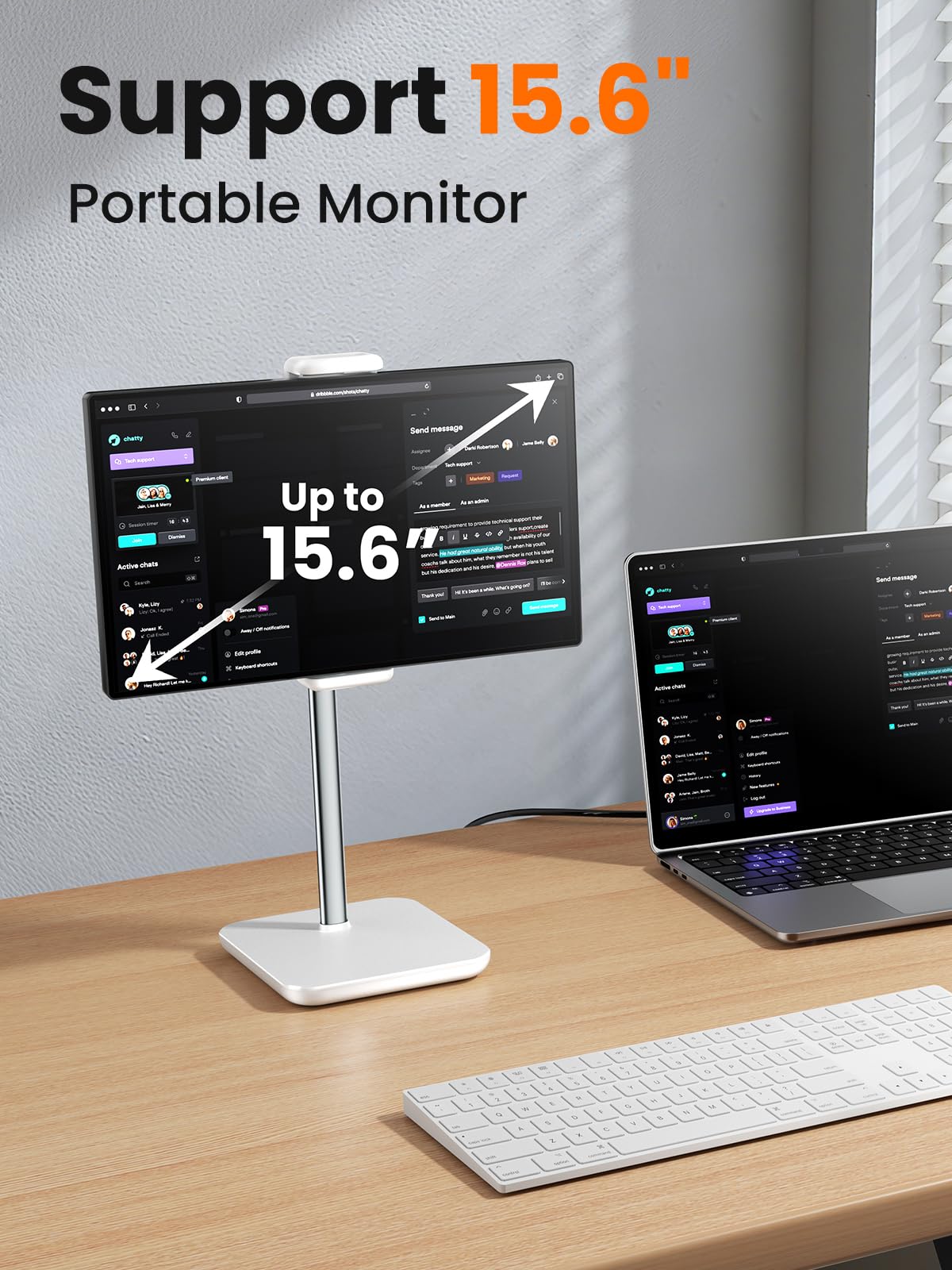 Regulowany stojak na iPada z wydłużeniem wysokości 21 ", 360 ° uchwyt tabletu obrotowego dla biurka, stojak na powierzchni, przenośny stojak na monitor z tabletami i smartfonami 4,7-15.6" (Biały)