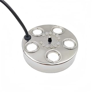 Halloween Party Mist Maker 5 Mist Maker Spray Heads,Ultrasonic Water Pond Fountain Fogger 12 LED Red Yellow and Blue Light Flashes Aluminum Atomizer Air Humidifier