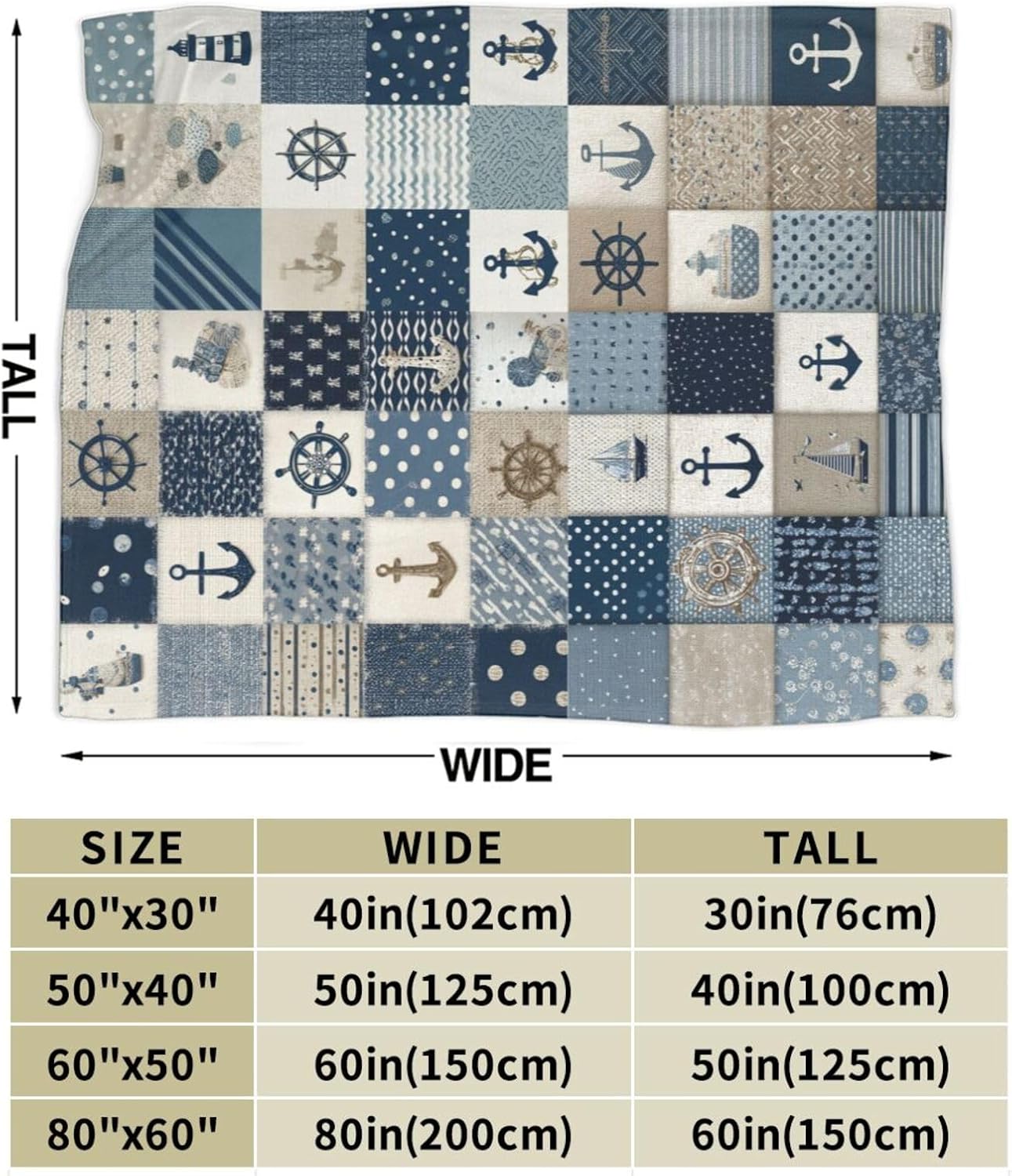 Nautical Blanket Ocean Sea Throw Blanket Sailboat Anchor Soft Cozy Fleece Fuzzy Stuff Plush Flannel Gifts for Girls Women Boys Kids Adults 40''x50'' - Image 3
