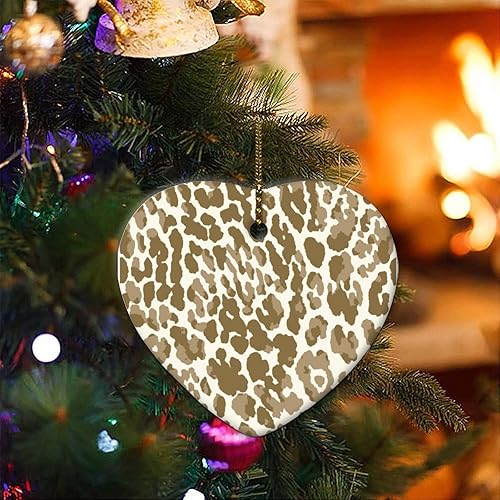 Miniatura 7 de Adorno navideño de cerámica con forma de corazón, estampado de leopardo, guepardo, estilo chinoiserie, adornos caqui y beige, adornos de porcelana