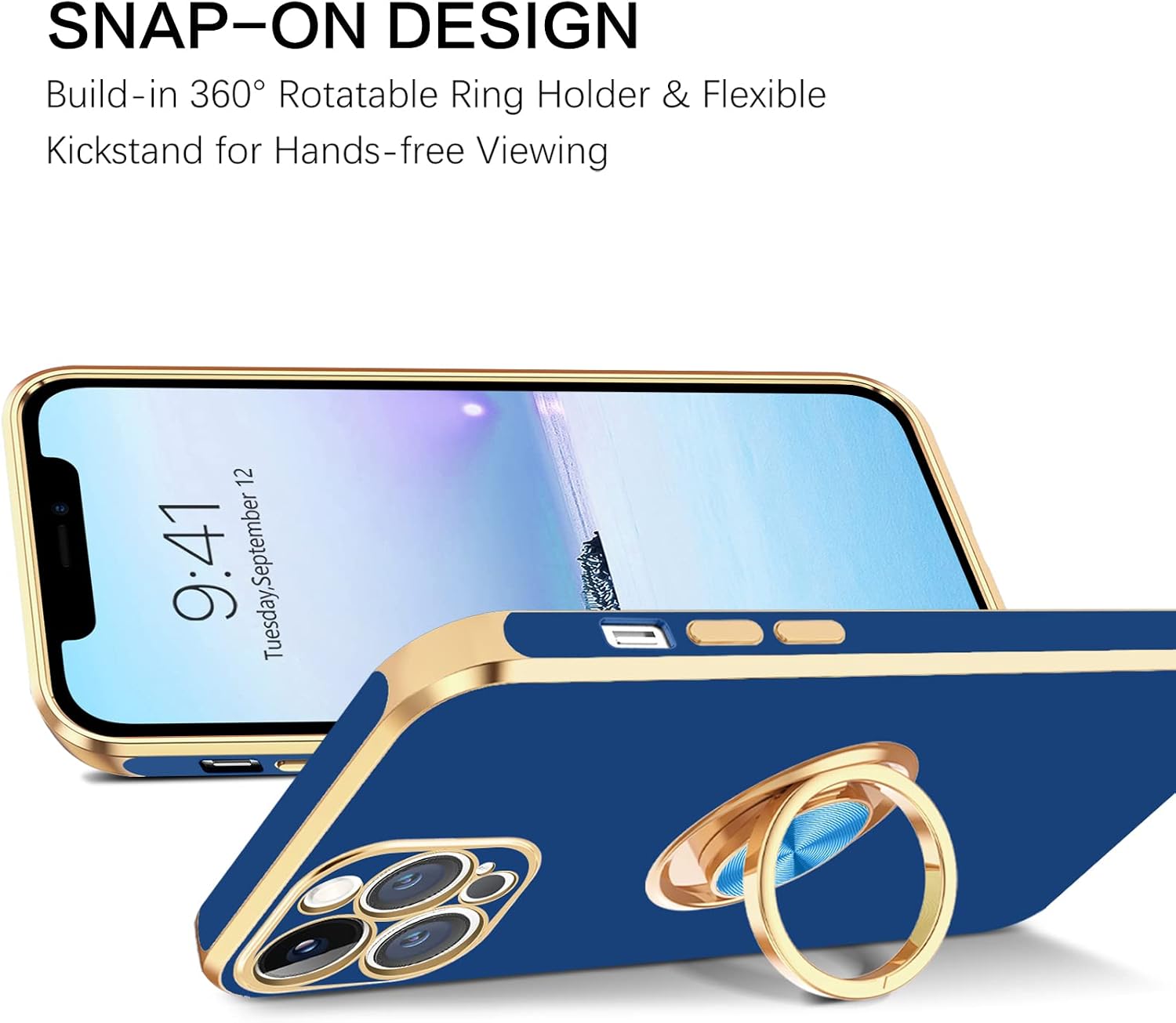 BENTOBEN iPhone 12 Pro Case with 360° Ring Holder, Shockproof Slim Kickstand Magnetic Support Car Mount Women Men Non-Slip Protective Phone Case for iPhone 12 Pro 6.1", Blue