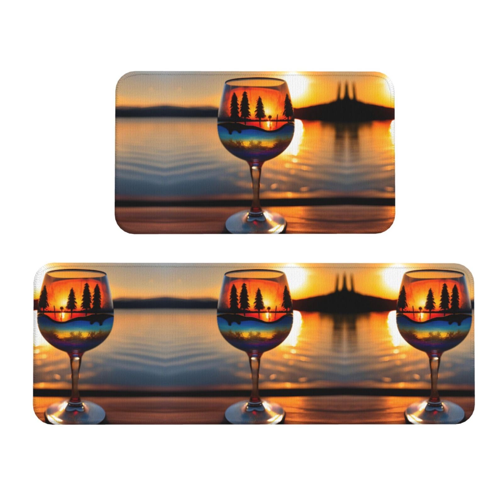 Lot de 2 tapis de cuisine de Noël confortables et antidérapants motif coucher de soleil