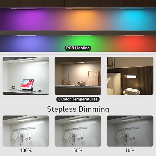 Miniatura 5 de 79-LED Under Cabinet Lighting, 15 Colors Uitra-Thin Closet Lights Rechargeable Wireless Under Counter Lighting with Remote Control, Dimmable RGB