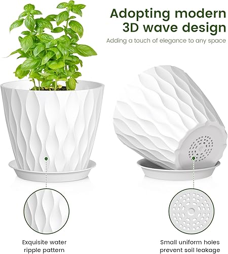 Miniatura 3 de Macetas de 76.565.554.54 pulgadas para plantas de interior y exterior, paquete de 7 macetas gruesas con agujeros de drenaje y platillos, macetas