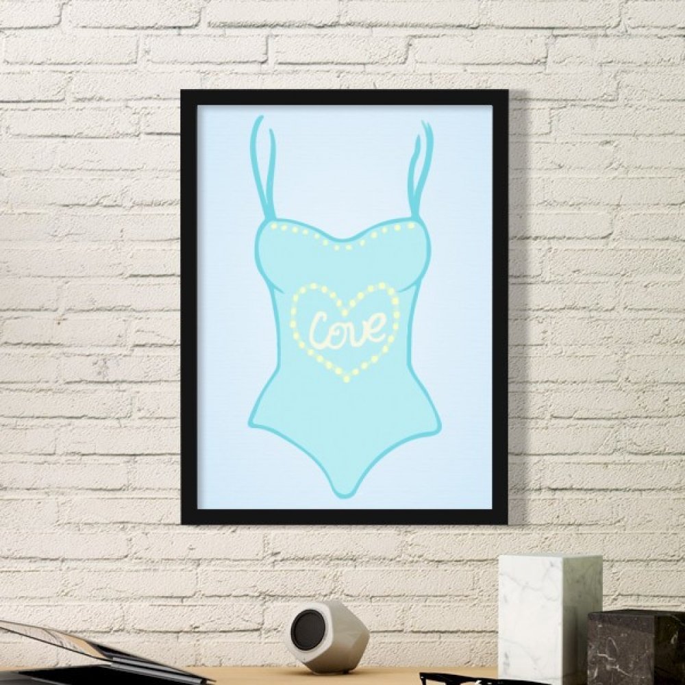 Cadre photo rectangle bleu illustration maillot de bain en bois noir de petite taille