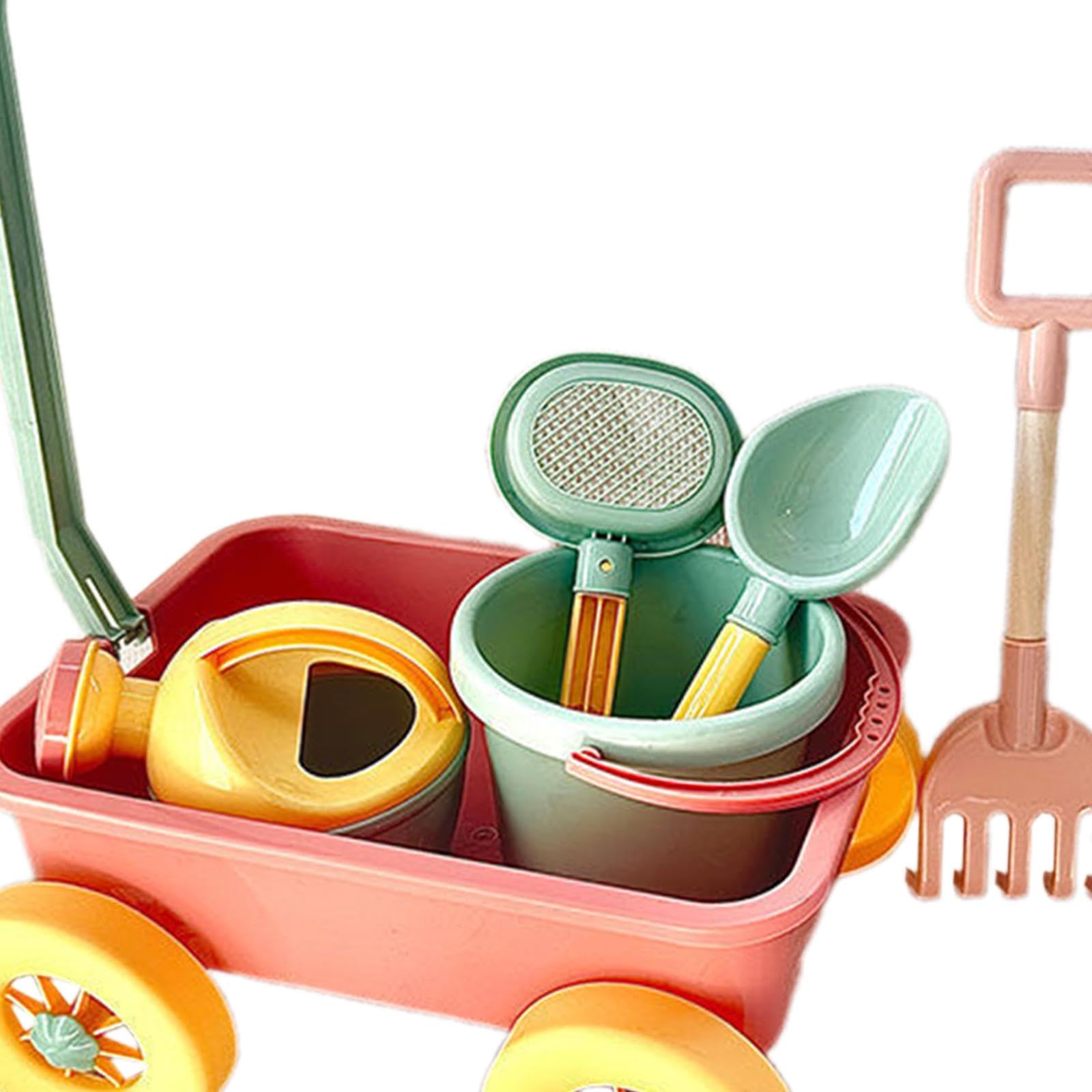 Set da Giardino per Bambini con Carretto, Ruota da Sabbia E Secchiello per L'acqua, Rosa