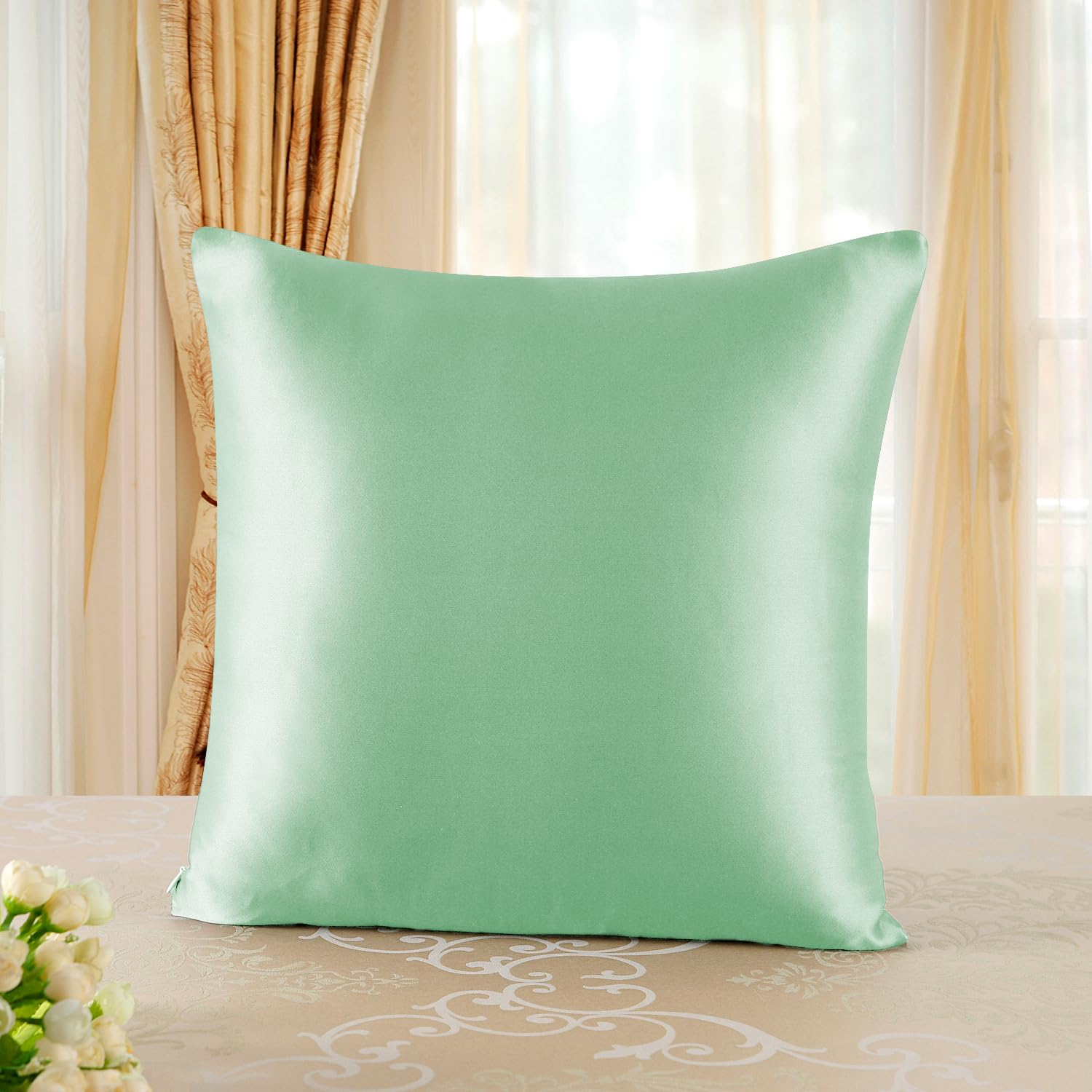 townssilk Federa seta cuscino,100% naturale seta di gelso 19momme,doppia faccia,benefica per capelli e pelle,ipoallergenica,cerniera nascosta,1 pz,80x80cm,Verde