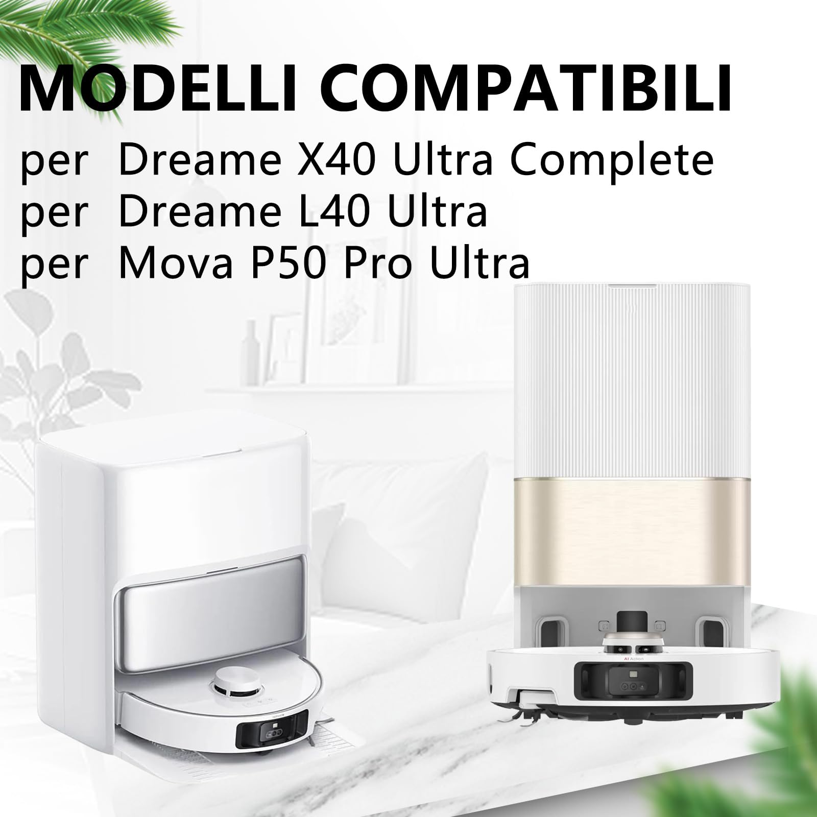 22 pezzi di Accessori per Mova P50 Pro Ultra/P50 Pro, per Dreame X40 Ultra Complete / L40 Ultra, 2 Spazzola Principale, 4 Asciugamani, 4 Filtri, 6 Sacchi di Polvere, 6 Spazzole Laterale