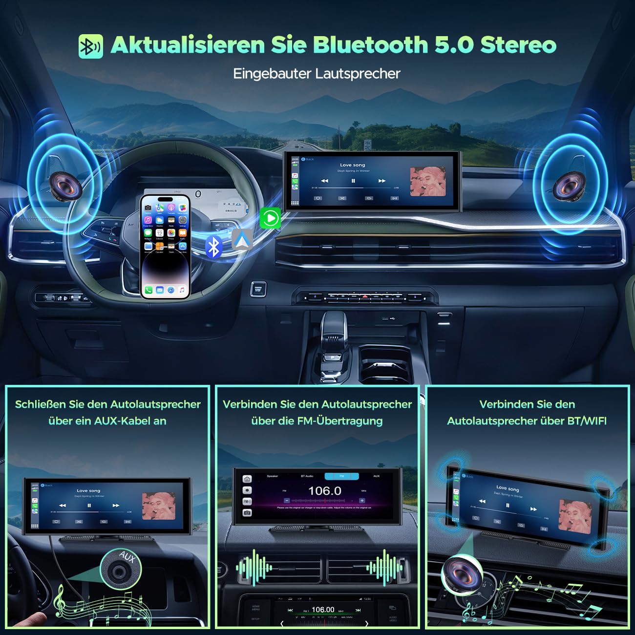Lamto Autoradio für Apple Carplay Android Auto mit Dashcam Vorne Hinten 4K+1080P, 9,26 Zoll Tragbarer Wireless Carplay Screen Autoradioempfänger mit Bluetooth 5.0/FM/Siri/Go0gle/Mirror Link/64G TF/AUX