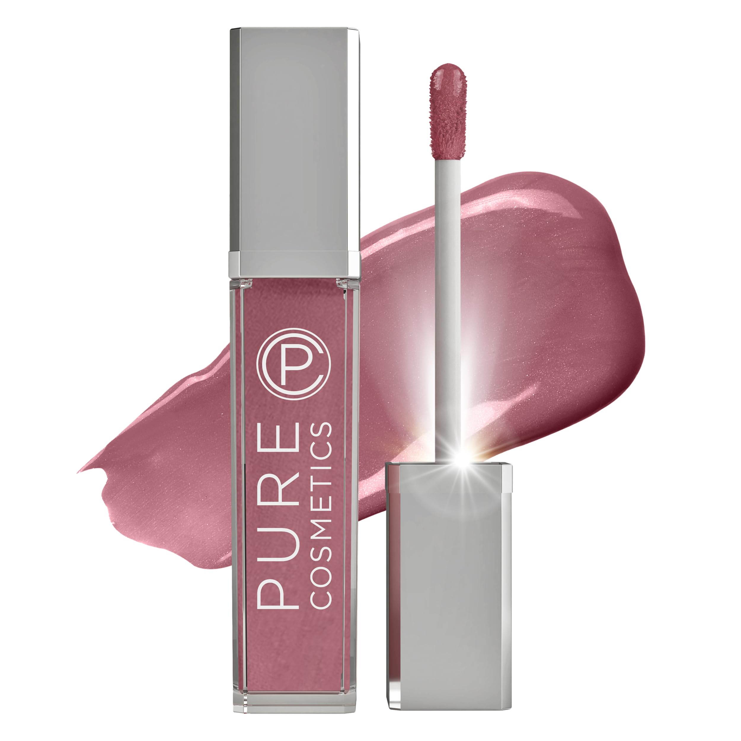 Pure Illumination Light-Up Lip Gloss with LED-Lit Applicator Brush + Side Mirror, Non-Sticky, Moisturizing Hydrating Lip Glosses with Lanolin, Jojoba Oil, & Vitamin E, On Pointe