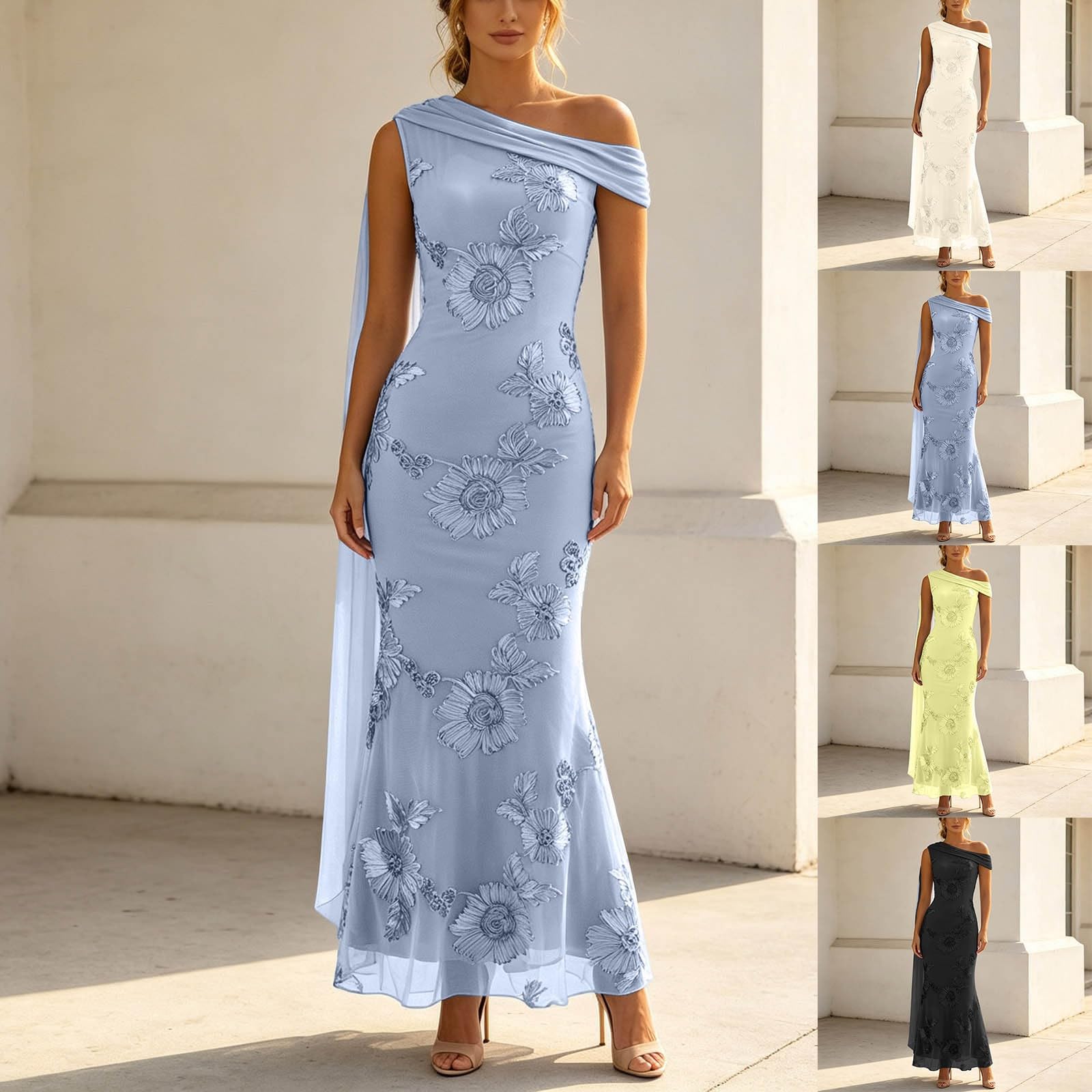Vestido de verano para mujer, elegante, vestido de noche, asimétrico, encaje, gasa, cuello en V, vestido festivo, hasta la pantorrilla, vestido de dama de honor, manga corta, vestido de fiesta