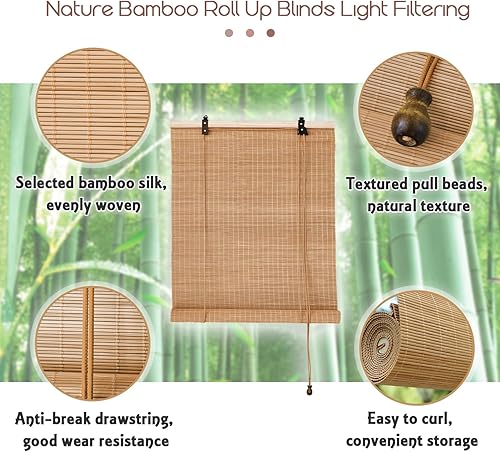 Miniatura 2 de Persianas de bambú enrollables de bambú de 10 x 24 pulgadas con elevación y protección de privacidad, para patio, porche, patio, glorieta, balcón,