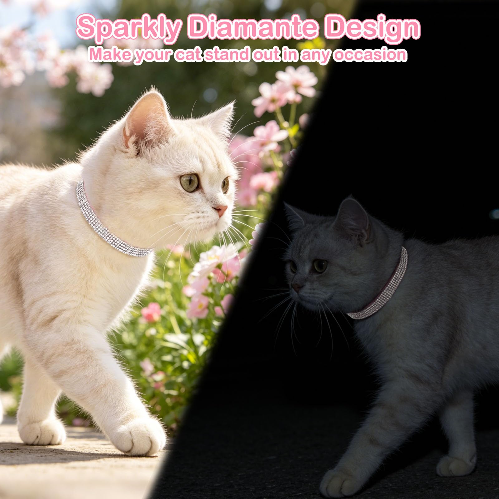 Collare per gatti con strass e campana, collare per gatti con fibbia di sicurezza a sgancio rapido per ragazze, ragazzi, piccoli gattini, cuccioli, carino e morbido, collare per gatti maschi