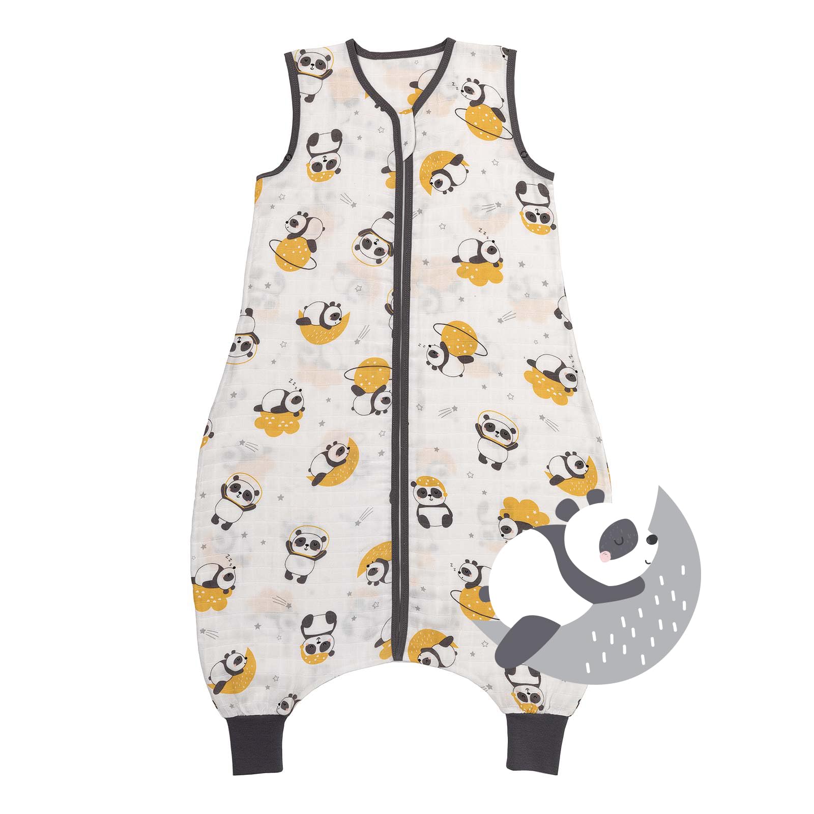 Schlummersack Baby Schlafsack Mit Füßen Sommer 0.5 Tog 110 cm Dünn Bambus-Musselin Panda | Mit Beinen Ungefüttert Für Körpergröße 110-120cm