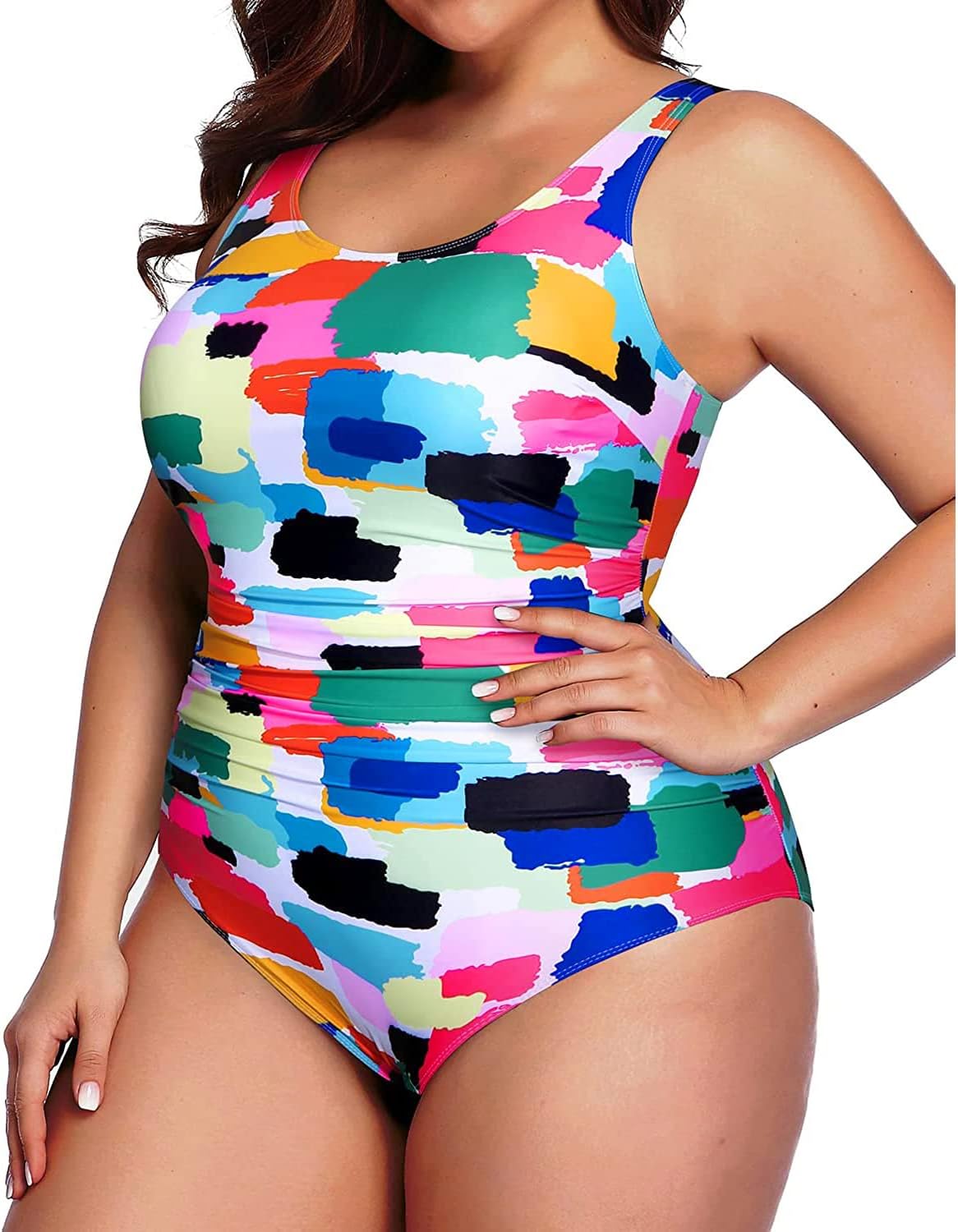 Daci Women Plus Size One Piece Swimsuit Athletic Tummy Control Ruched Bathing Suit with U-Back - Image 4