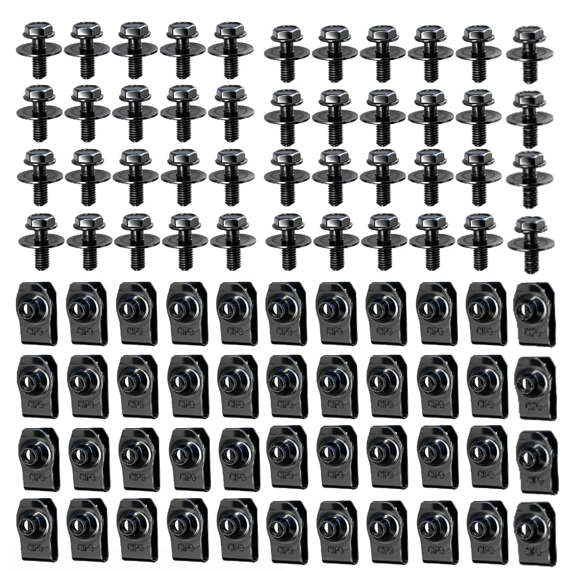 M6-1.0 Extruded U Nuts & Body Bolts Kits for GM Ford Chevy BuickChrysler Cadillac - Resistant U Retainer, Splash Shield Guard Body Bolts Universal for Most Cars Fastening Accessories,Steel,Black