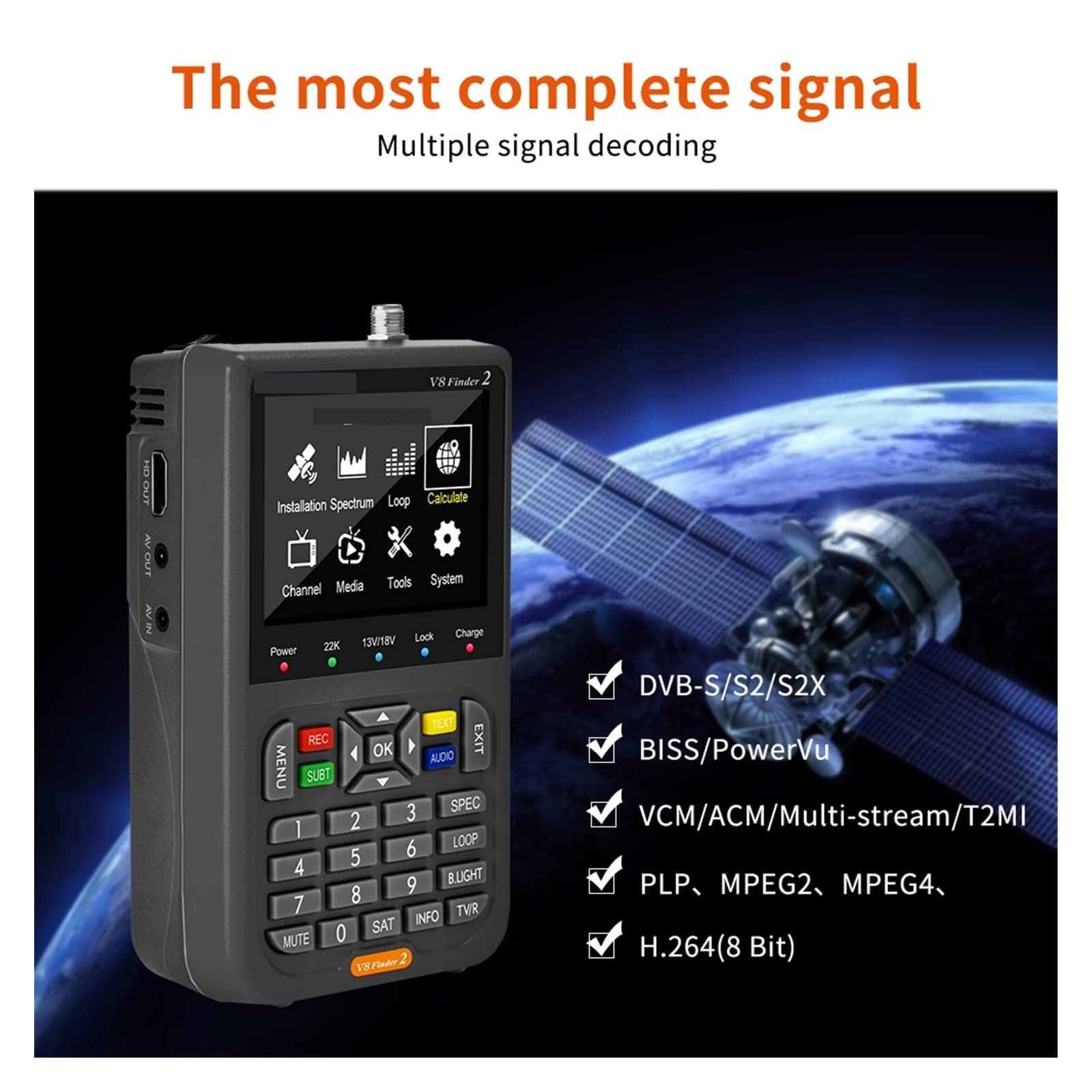 Buscador de Satélites, V8 Finder 2 Buscador de señal satélite DVB-S/S2/S2X Digital 1080P HD H.264 VS ST-5150 Finder Pro WS6933 WS6980 En Stock(with Bag)