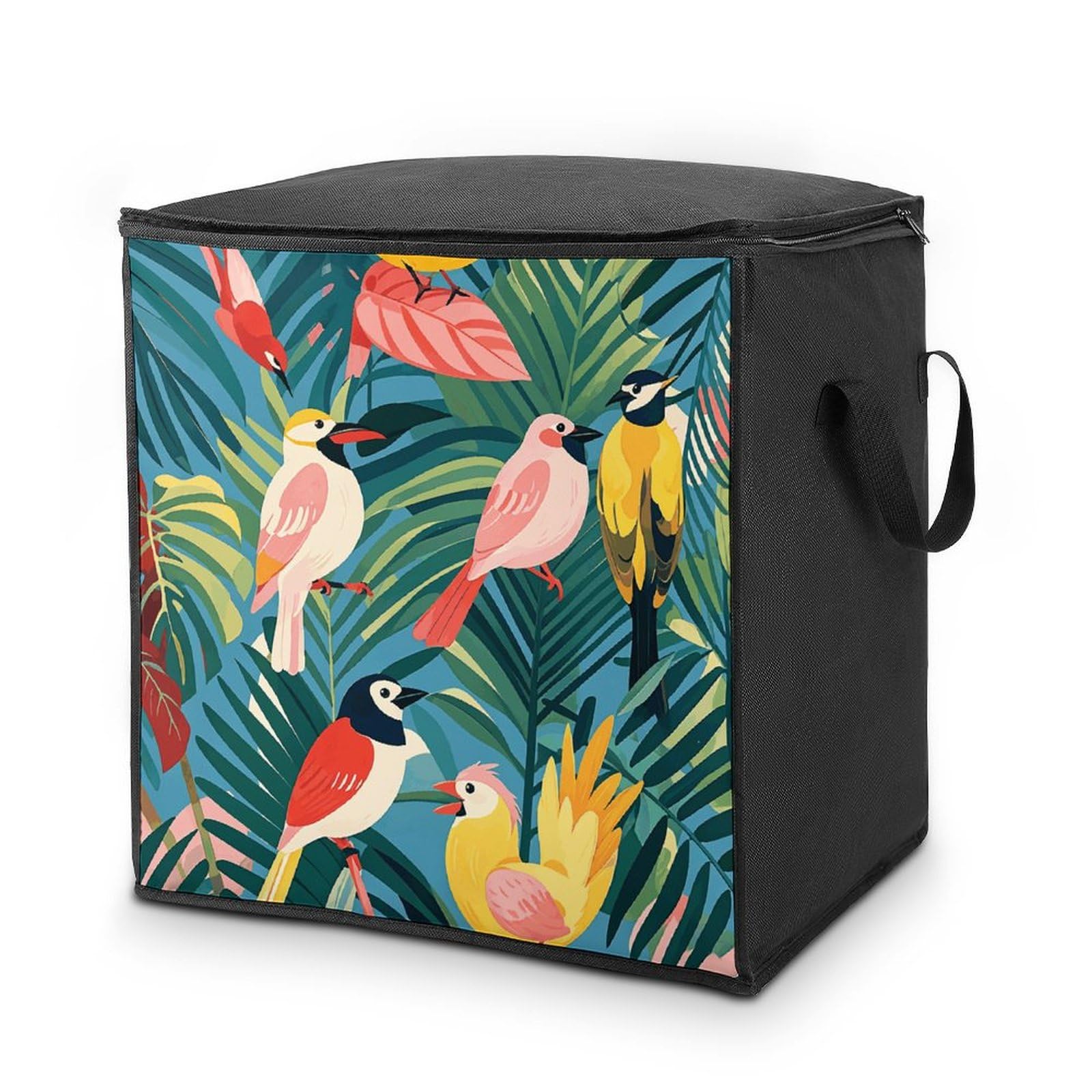 Grand sac de rangement pour vêtements armoire motif feuilles et oiseaux