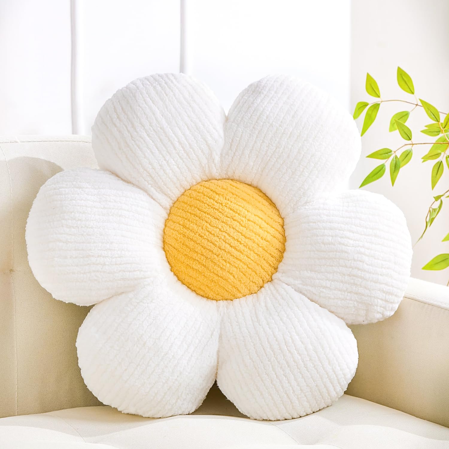 XIAIJIA Flower Pillow,Daisy Throw Pillows, Flower Cushion, White, 15.7 Inch