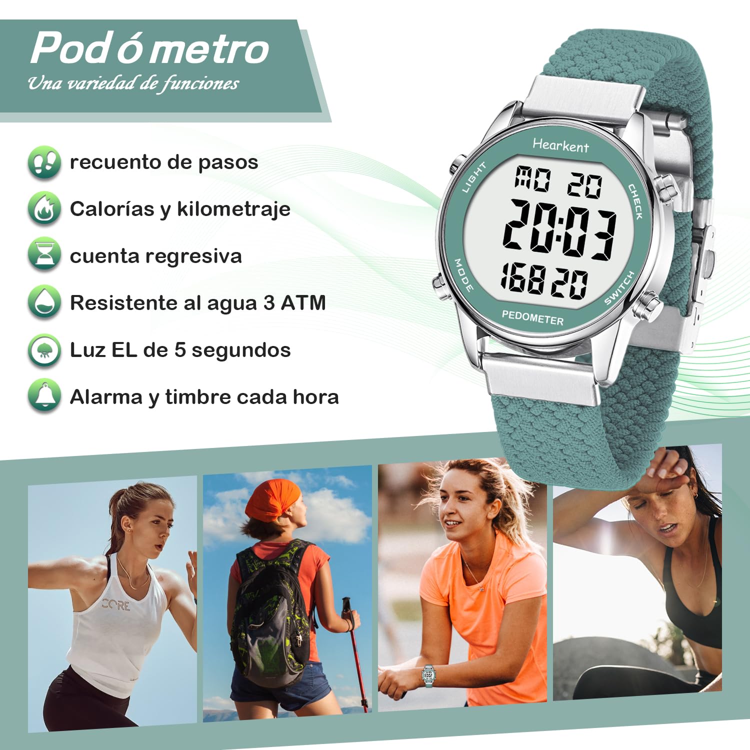 Hearkent Reloj podómetro para Mujer, grabación de calorías y Distancia, Alarma, Cuenta atrás, visualización de la Hora,sin Carga ni aplicación, 2401