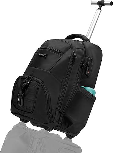 LemoHome Mochila con ruedas, mochila de viaje de 18 pulgadas con ruedas, mochila de mano para negocios, mochila para laptop con ruedas, Negro -,