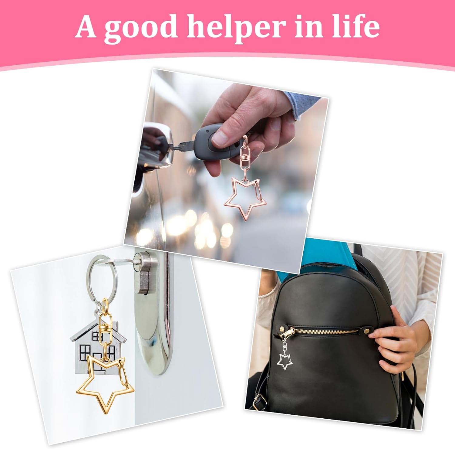 100Pcs Star Shaped Spring Snap Keychain Clip, Metal Swivel Clasp Snap Hook Key Ring with Chain Hanging Buckle & Open Jump Ring Star Keychain Clasp for Keychains Accessories DIY Craft Making (4 Colors) - Image 7