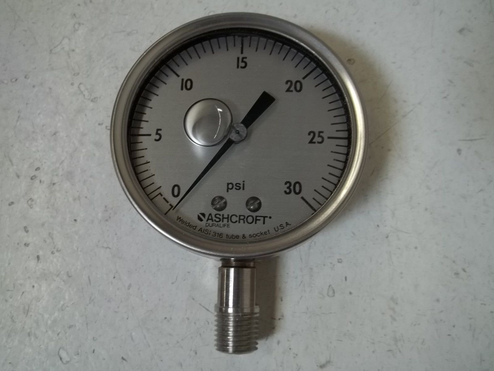 Ashcroft Duralife Type 1009SW Stainless Steel Case Pressure Gauge with Stainless Steel System, 2.5