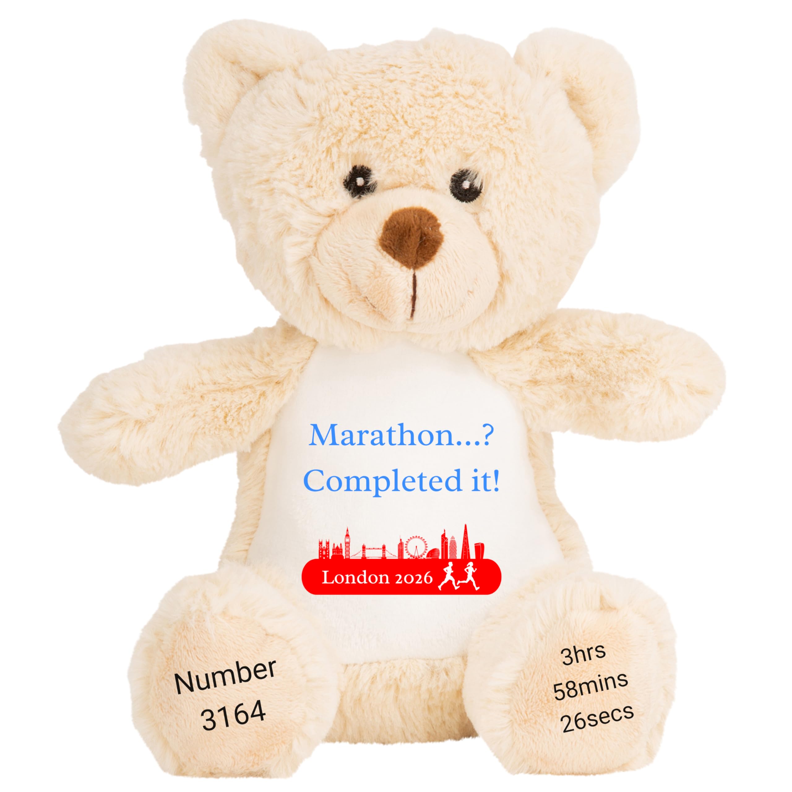 HotScamp Marathon Gift Cuddly Toy - Personalised London 2026 Teddy Marathon? Completed It! Customised Runner Running Finish Medal Congratulations Well Done Run Soft Cuddly Plushie - Brown Teddy