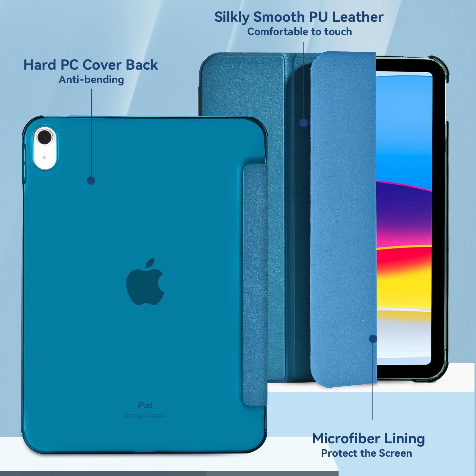 4UBonLife Cover Per iPad (A16) 11a Generazione 11 Pollici 2025, iPad 10a Generazione10,9 2022 con Portapenna, Custodia Protettiva Sottile con Retro Rigido Traslucido Guscio Case, Verde Notte
