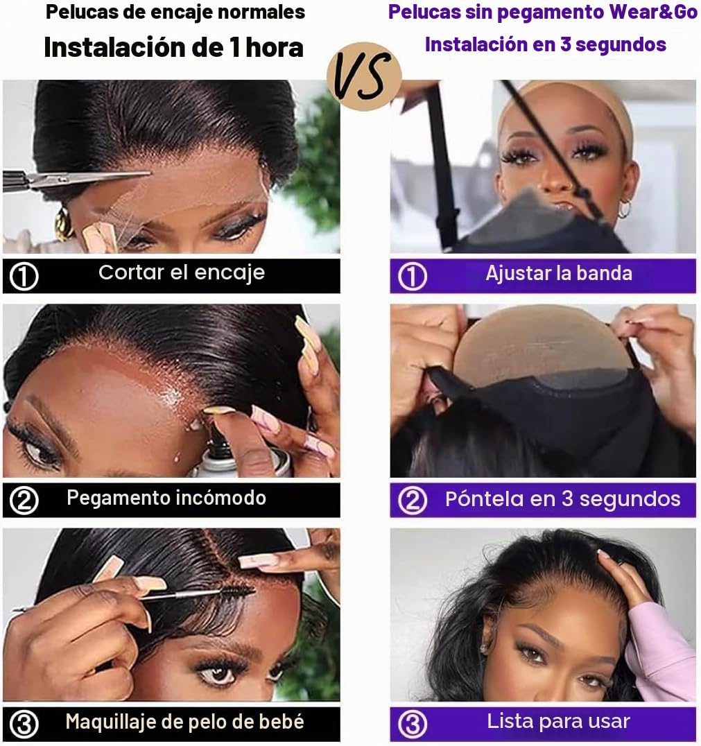Rebasar Glueless Wigs Human Hair Pre Plucked Pre Cut Body Wave 4X4 Lace Front Wig Human Hair Pelucas de Cabello Humano para Mujeres 150% Density Natural Black 14 Pulgadas