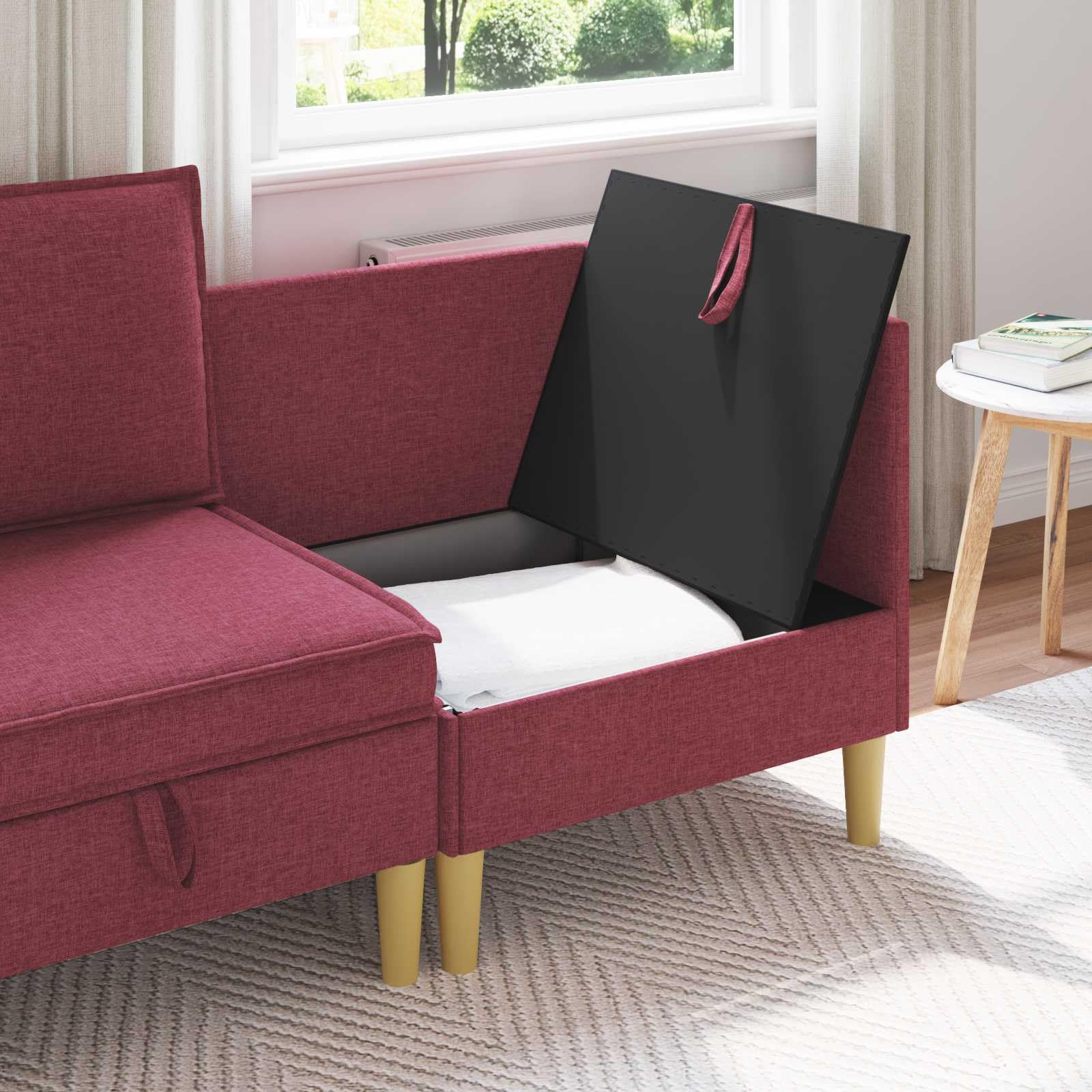 Nowoczesna sofa materiałowa z miejscem do przechowywania, sofa narożna, sofa do spania, dwuosobowa, trzyosobowa, do salonu, biura i pokoju gościnnego, składana, regulowana, trwała