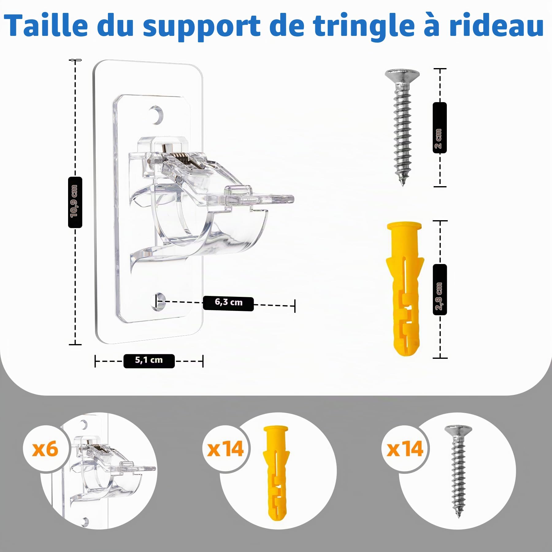 Antimbee Lot de 6 supports de tringle à rideaux auto-adhésifs sans perçage - Multifonctions - Sans clous - Pour dortoir, salle de bain, chambre à coucher, salon