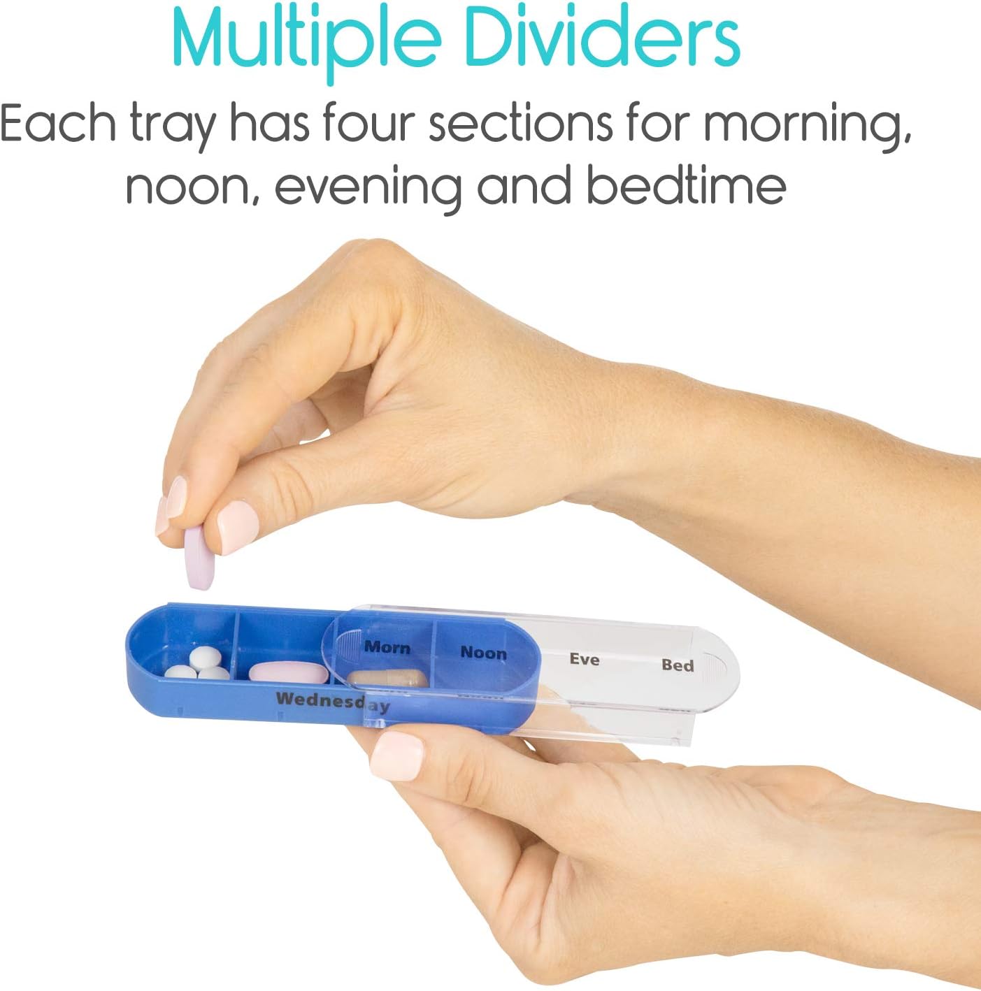 Amazon Crazy 🔥 Deals Vive 7 Day Pill Organizer - Stackable 4 Times a Day Supplement & Weekly Medicine Holder - AM PM Dispenser Case with Splitter Cutter - Portable Daily Vitamin Container - Slim 7 Day Travel Calendar