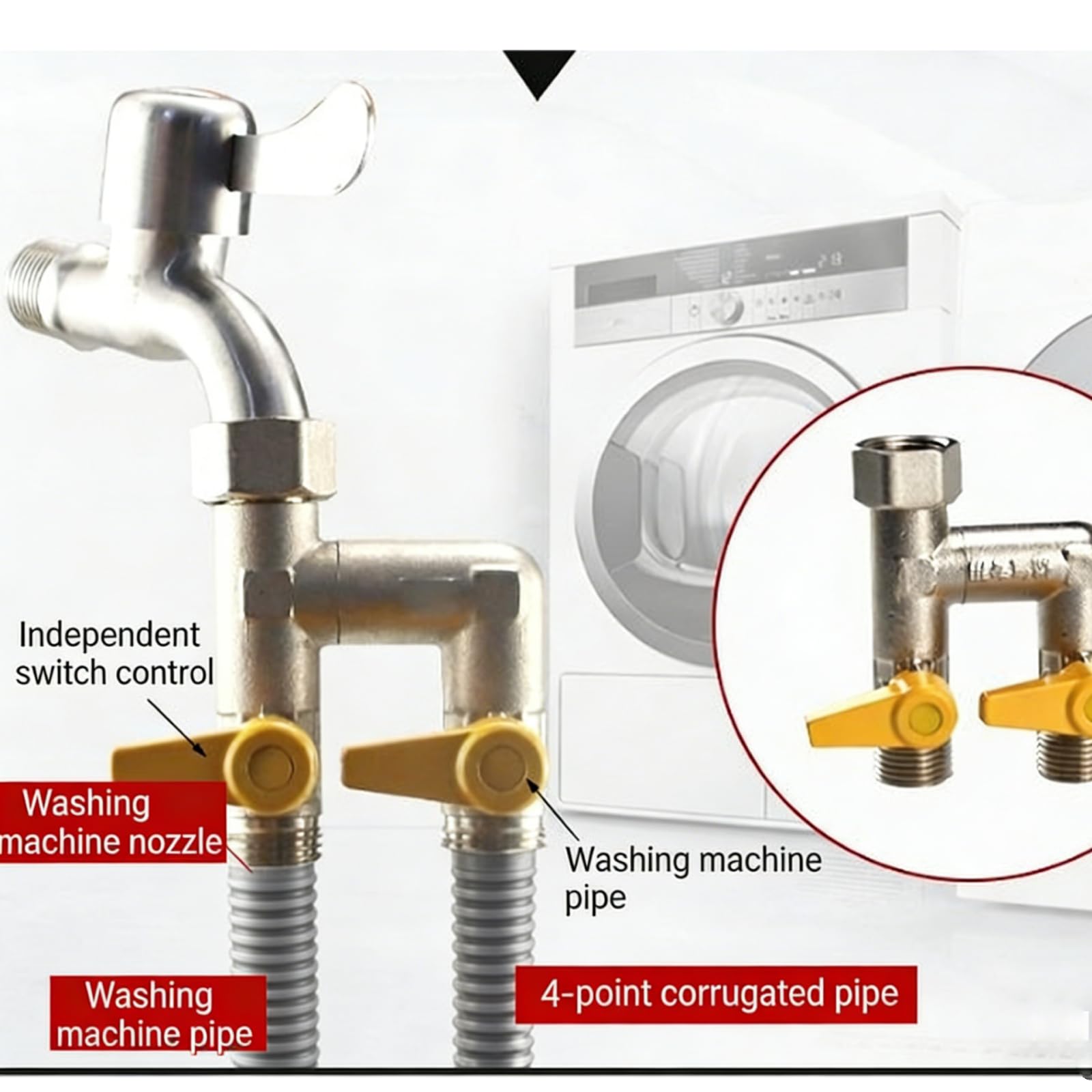Vanne RéPartiteur 2 Voies, 1/2" Vanne De Gaz Distributeur 2 Voies En H Avec 2 Robinet D'ArrêT, Raccord Vannes De Commutation Robinet Inverseur Diviseur De Tuyau Pour Douche, Lave-Linge, Arrosage