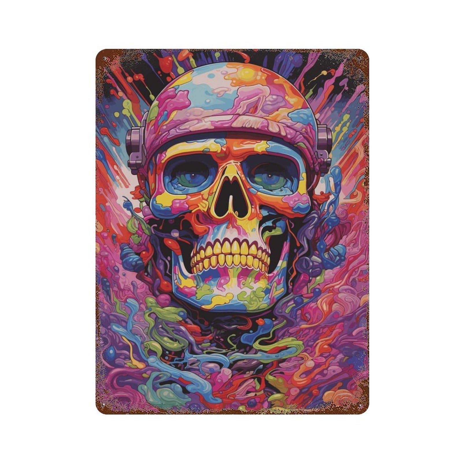 Vintage Metal Tin Sign Psychedelic Skull Soldier 15.7"x11.8", Industrial Home Decor for Farmhouse, Kitchen And Entryway Decor