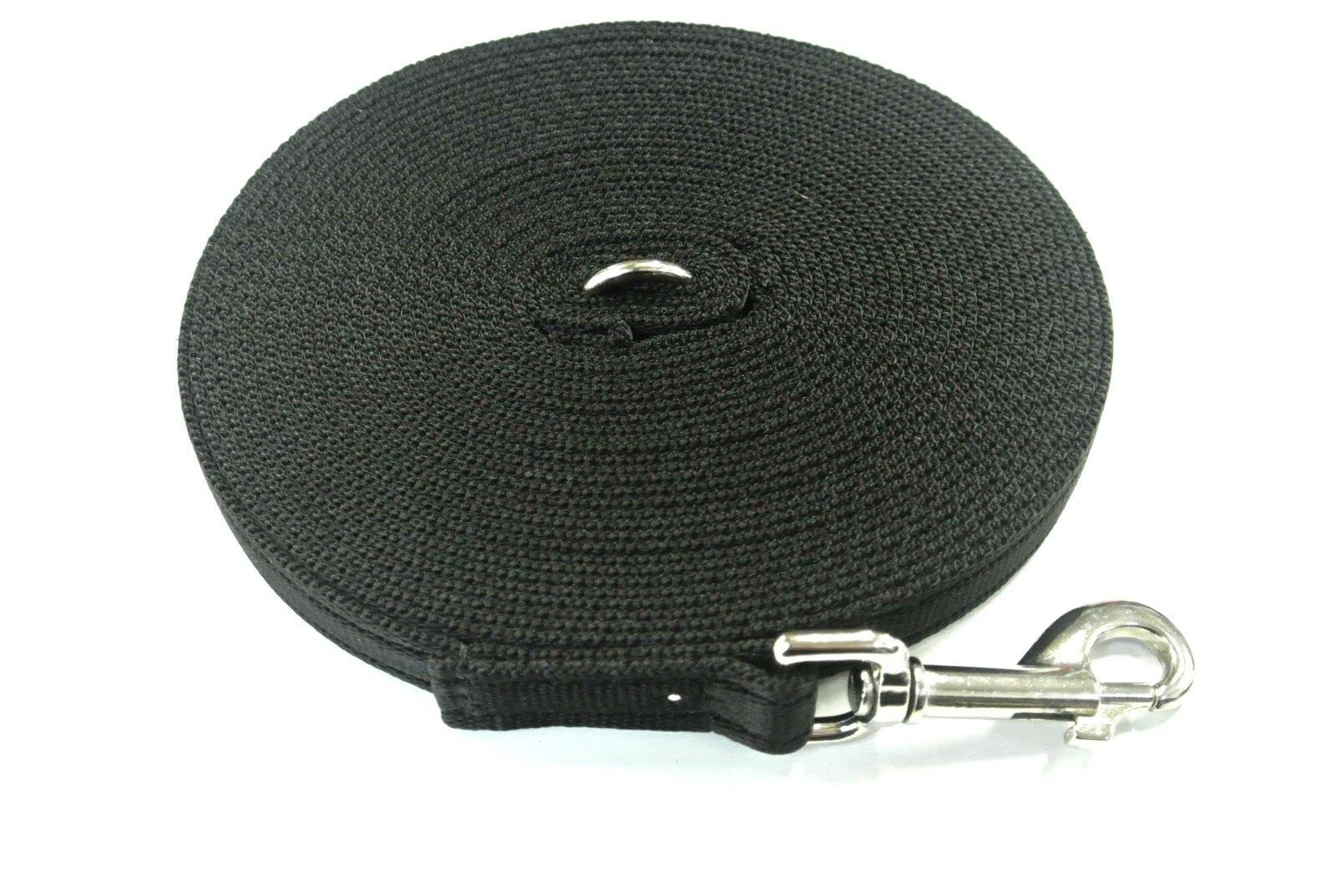 20ft Dog Training Lead 6 Metre Leash Horse Lunge Line Tracking Recall Obedience In Cushion Webbing (Black, 25mm)