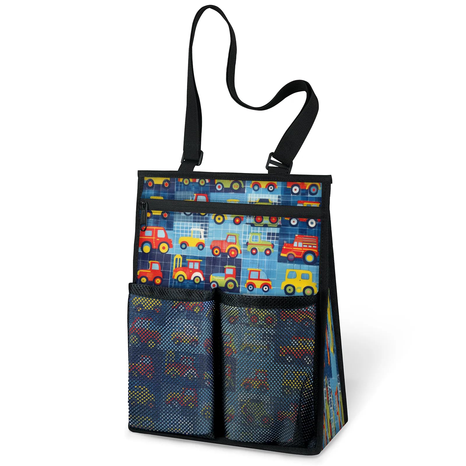 Ourtheme Colorful Cartoon Car Portable Shower Bag for Travel Gym Camp Beach Tote Shower Caddy Bags Hanging Toiletry
