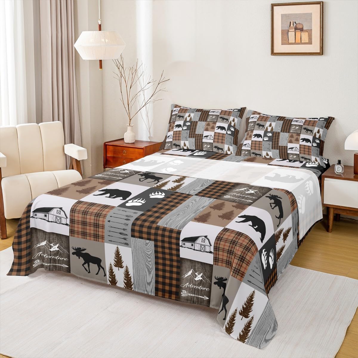 Homewish Dog Paw Print Sheet Set Queen,Bone Pattern Bedding Set for Kids Teens Girls Boys,Pet Animal Cartoon Bed Sheet Set 4pcs with Deep Pocket Fitted Sheet + Flat Sheet + 2 Pillowcases