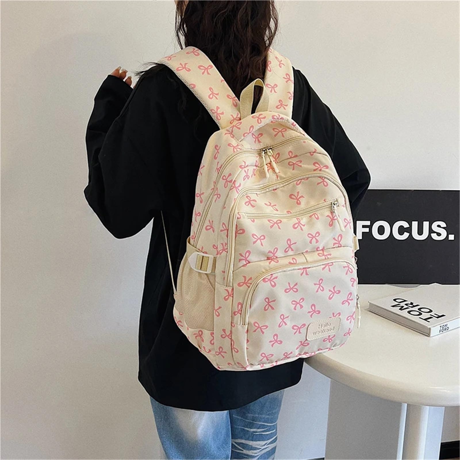 Schulranzen 3-teiliges Set mit Schleifendruck-Rucksack, Umhängetasche und kleiner Geldbörse, einfache Schüler-Büchertasche for Grundschulkinder