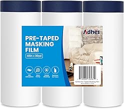 ADHES 3 Roll Film De Masquage Bleu Masker Avec Ruban De Masquage Peinture, Ruban De Peinture Avec Bâche De Protection En Plastique, Bache Peinture 1200mm X 27m