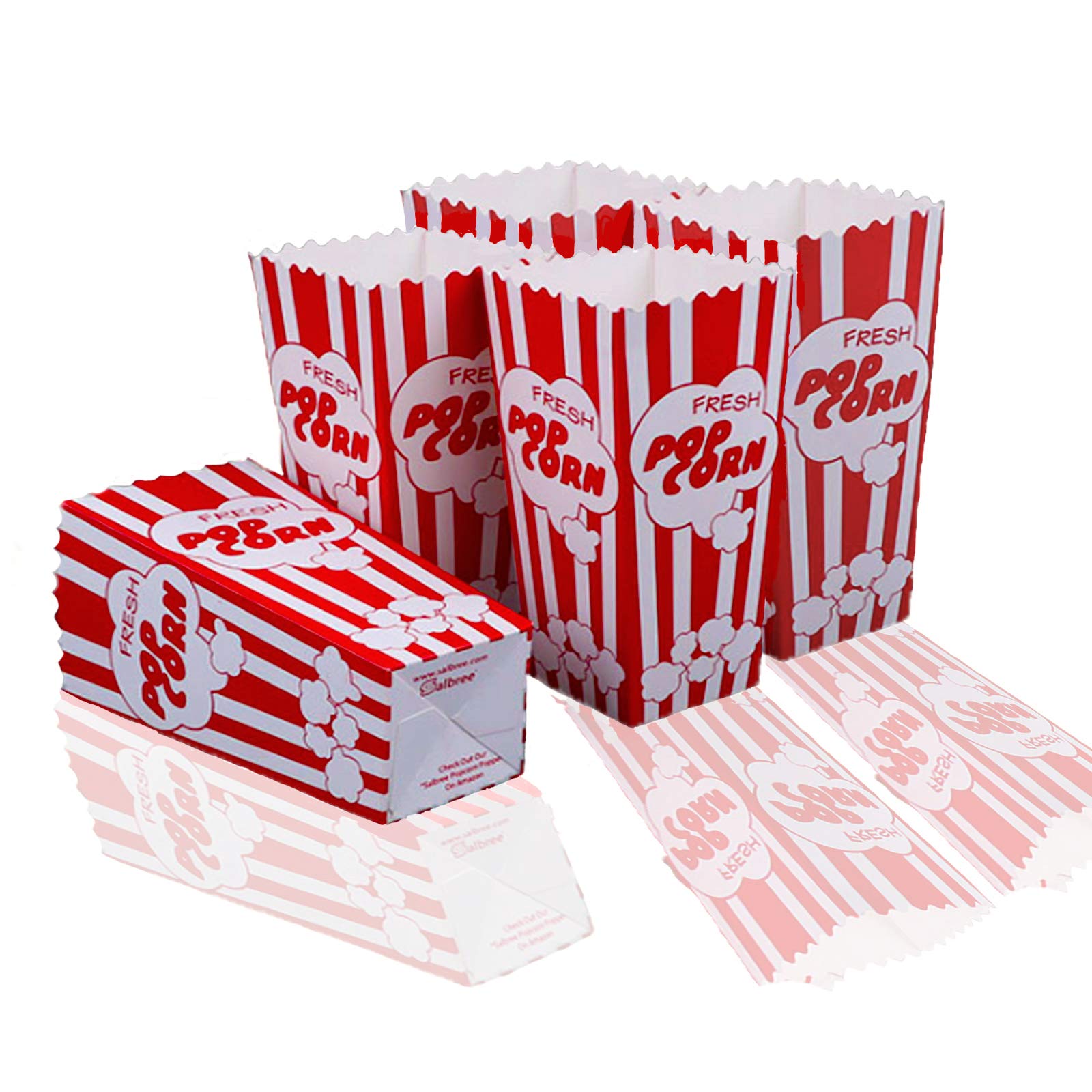 Popcorn Boxes Red and White for Movie Night, Small Halloween Christmas Popcorn Bags Bowls Buckets Cups Sets Plastic Reusable for popcorn machine for Family Party-6.3" Tall x 3.5" Top Diameter (5 pack)