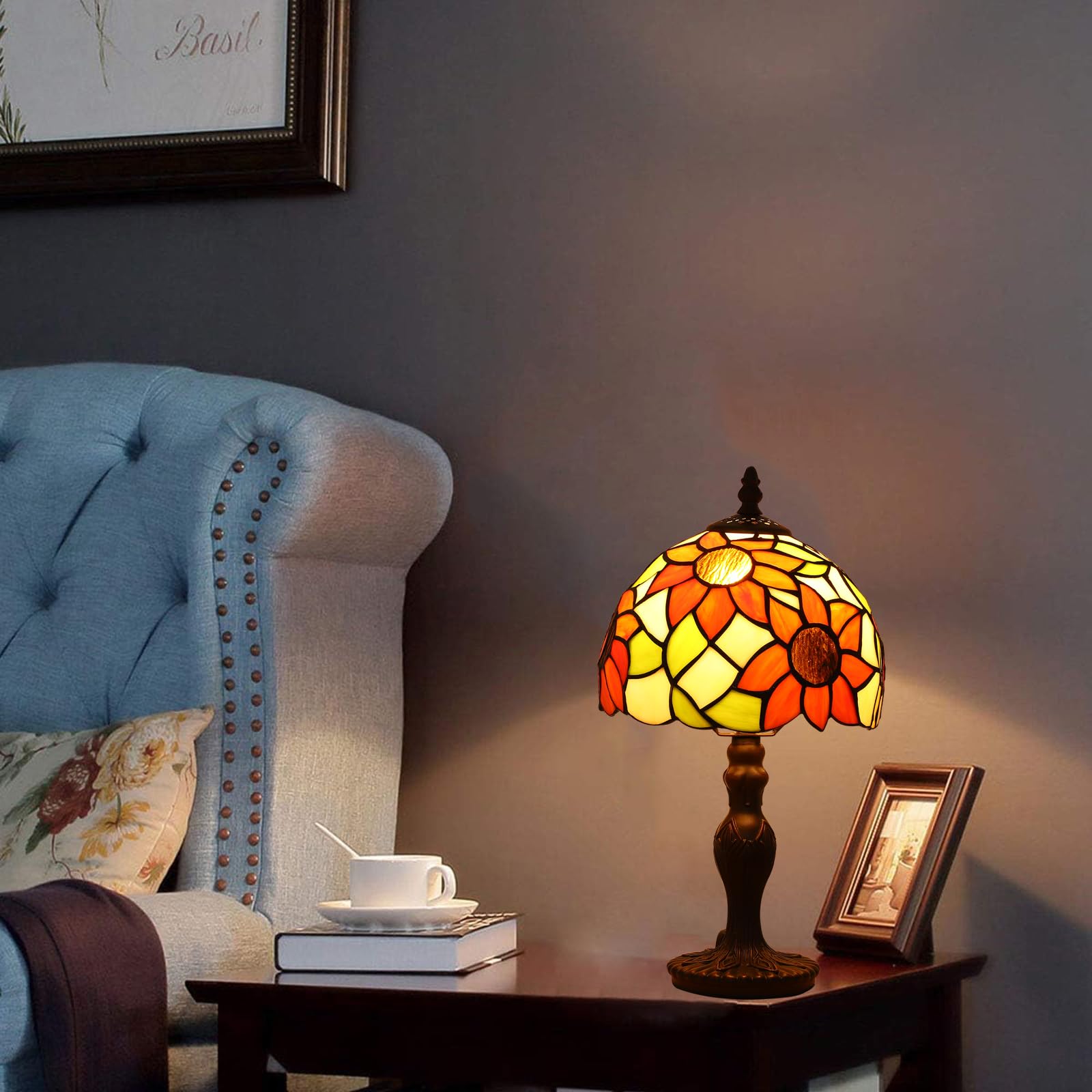 Lampada Tiffany da Tavolo con Paralume in Vetro Colorato per Soggiorno, Camera da Letto, Studio e Tavolino da Caffè