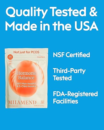 Miniatura 6 de Milamend Equilibrio Hormonal para Mujeres 40:1 Myo-Inositol D-Chiro Inositol Suplemento + CoQ10, ALA y Aminoácidos – Fertilidad, Apoyo Ovarico y