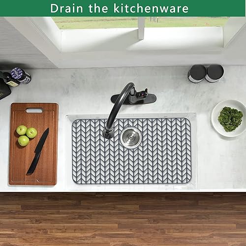 Vista 2 de GUUKIN Protectores de fregadero para fregadero de cocina, 26 x 14 pulgadas, rejilla de silicona para fregadero de cocina de granja, fregadero