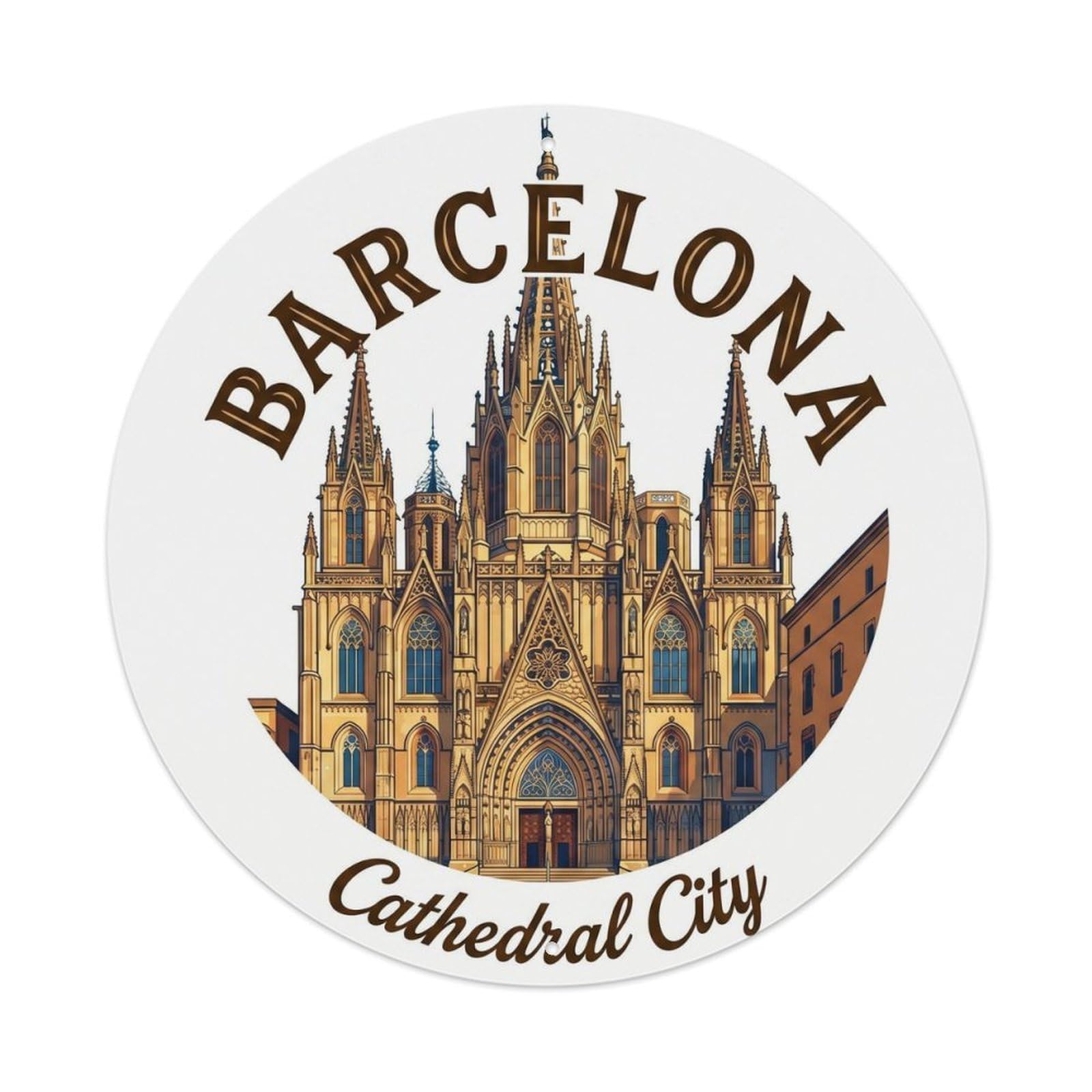 Vintage Travel Barcelona Cathedral Catalan Historic Metal Tin Sign Plaque Wall Decor for Cafe, Club, Garden Round Metal Poster 8x8Inch