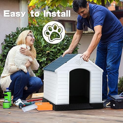 Miniatura 6 de Casa para perros al aire libre perrera resistente a la intemperie casa para perros de plástico duradero casa aislada para perros refugio para