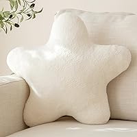 Znhinery Star Shaped Throw Pillow - Soft Faux Rabbit Fur Plush Decor for Couch Bed Sofa, Cute Aesthetic Cushion (Ivory White, 14.9")