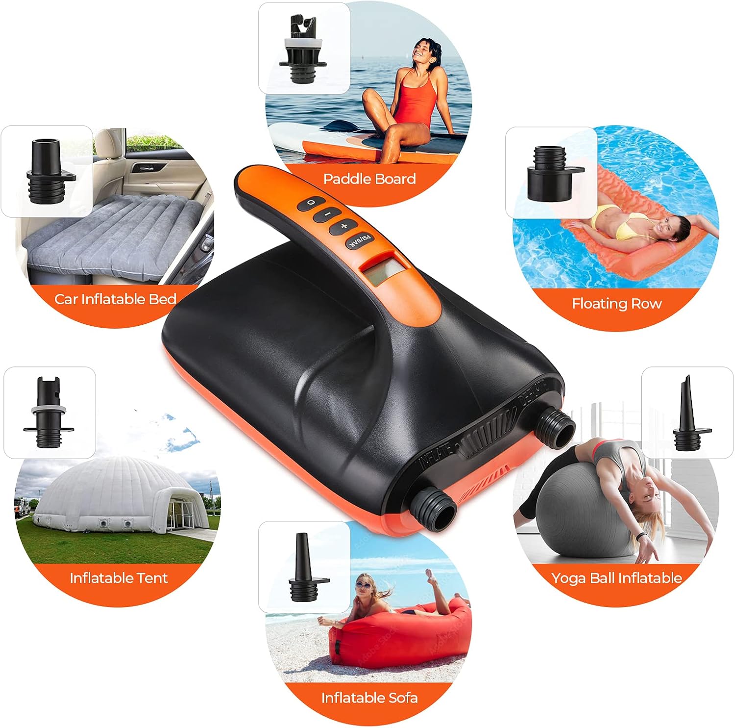 20PSI High Pressure Paddle Board Pump Electric Portable, SUP Air Pump Rechargeable Intelligent Dual Stage Inflation & Deflation, 12V DC Car Connector for Inflatable Stand Up Paddle Boards : Sports & Outdoors