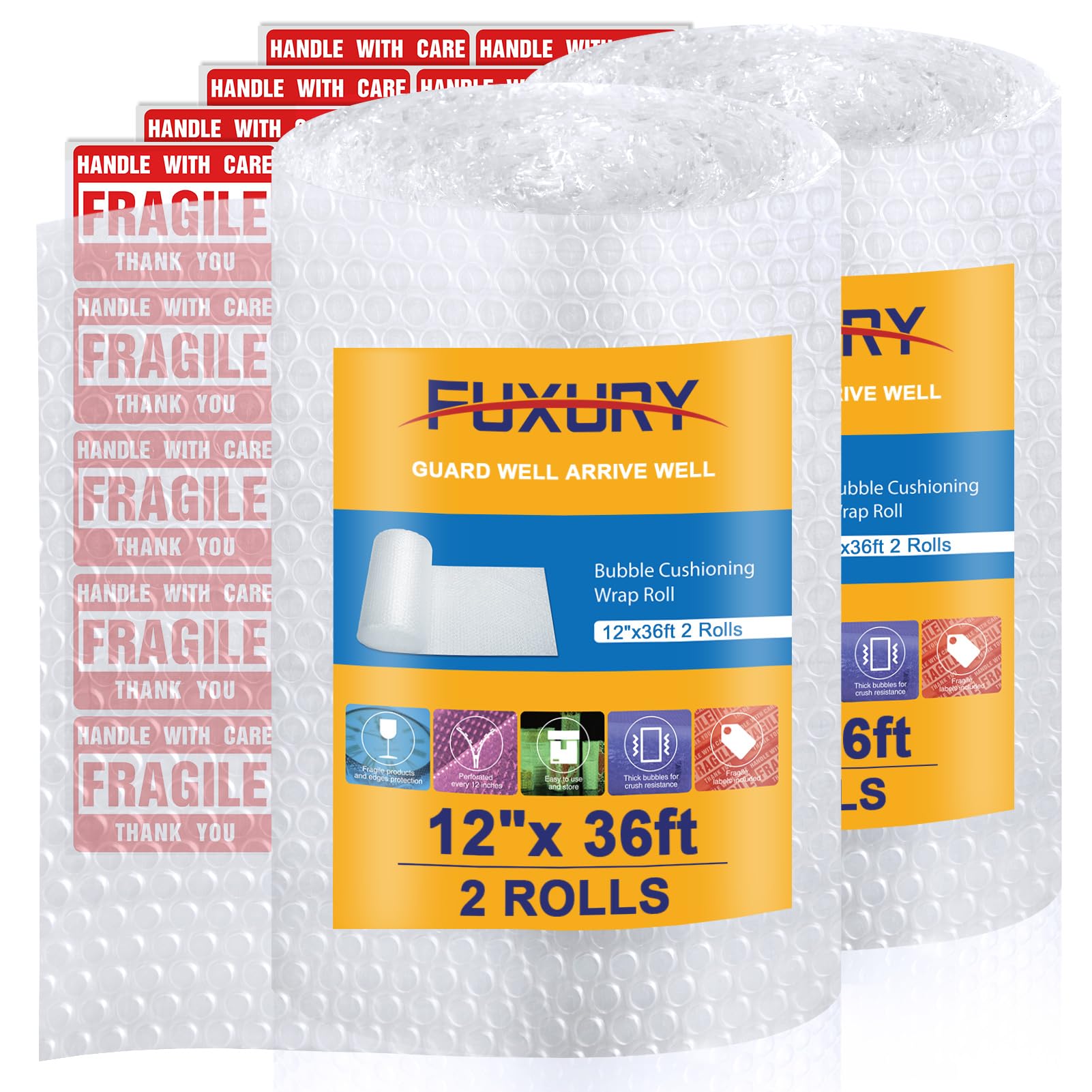 Fuxury Bubble Cushioning Wrap 2 Pack 12 inch x 72 ft Total Bubble Cushioning Wrap for Packing and Moving Boxes Shipping Cushioning Supplies Perforated Every 12”Global Recycled StandardGlobal Recycled StandardGlobal Recycled Standard