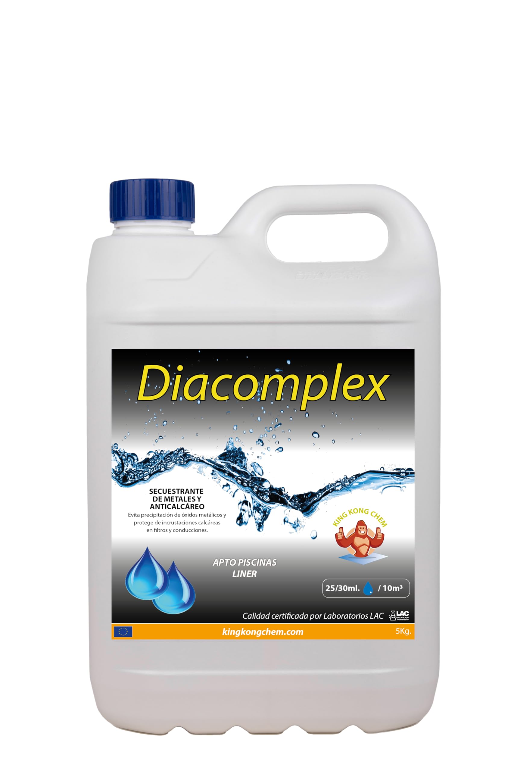 Diacomplex 5 litros - SECUESTRANTE DE Metales (Hierro, Calcio, manganeso...) Y ANTICALCÁREO para Piscina. Ideal para el Uso en Aguas Que se vuelven Marrones al echar el Cloro
